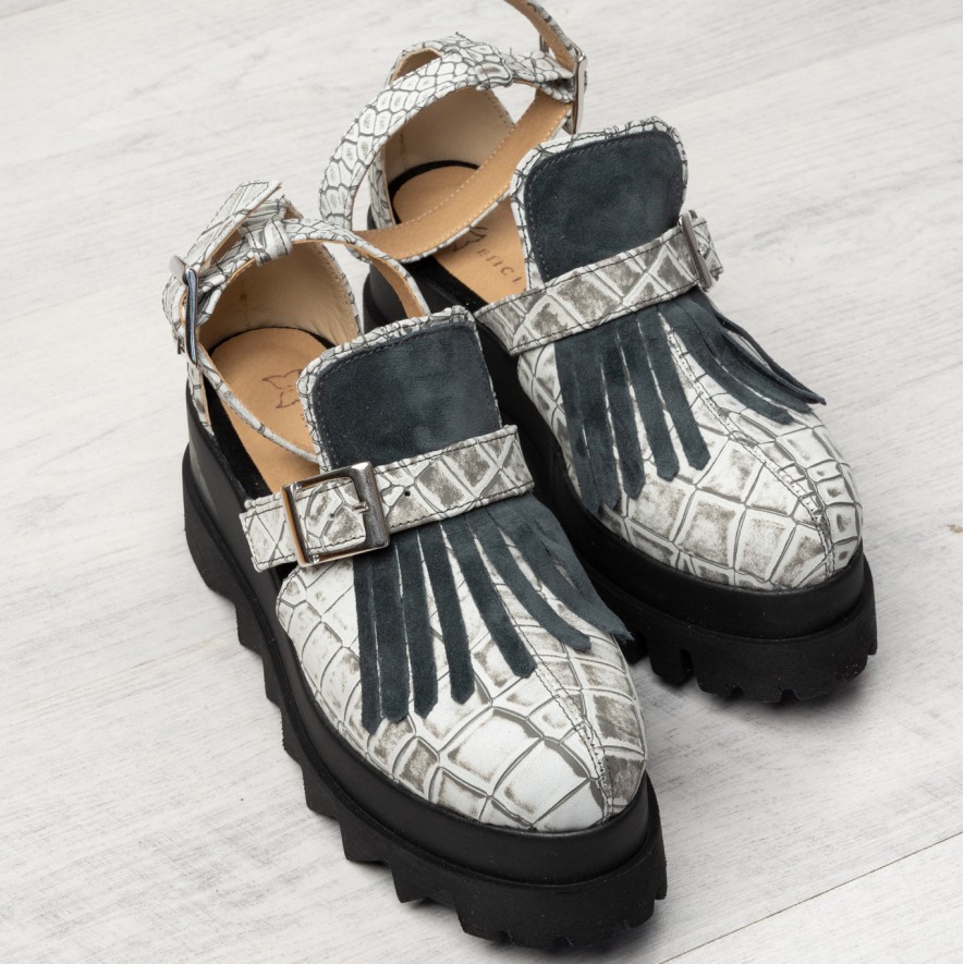 *Pantofi - Amur - Croco Grey